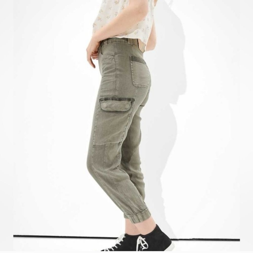 American Eagle Super Hi Rise Linen Joggers Cargo Pockets Size 8 Reg. NWT Green